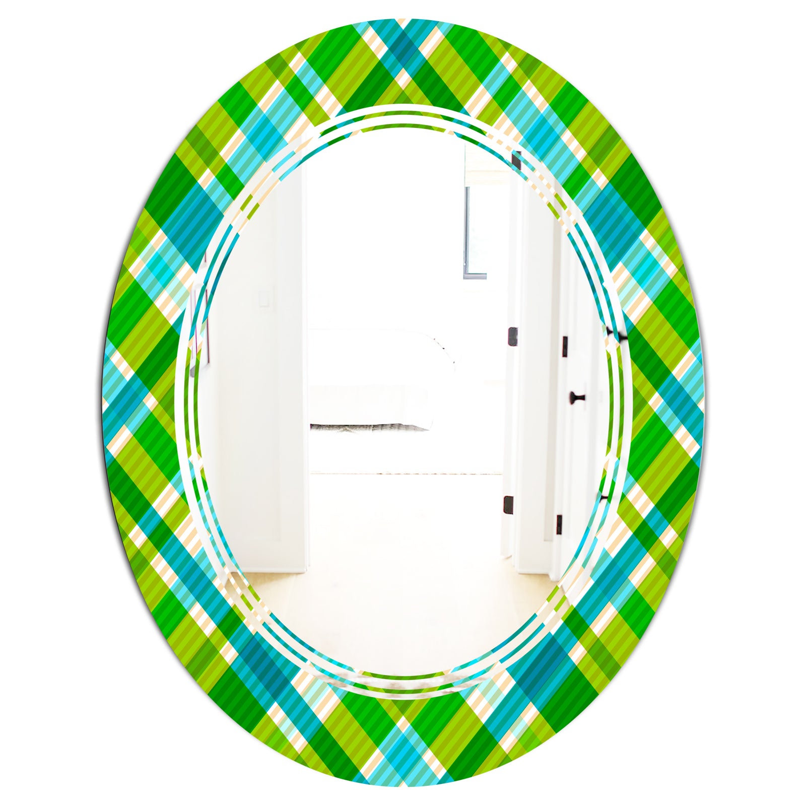 Tartan Geometrical Texture II - Modern Round or Oval Wall Mirror - Triple C