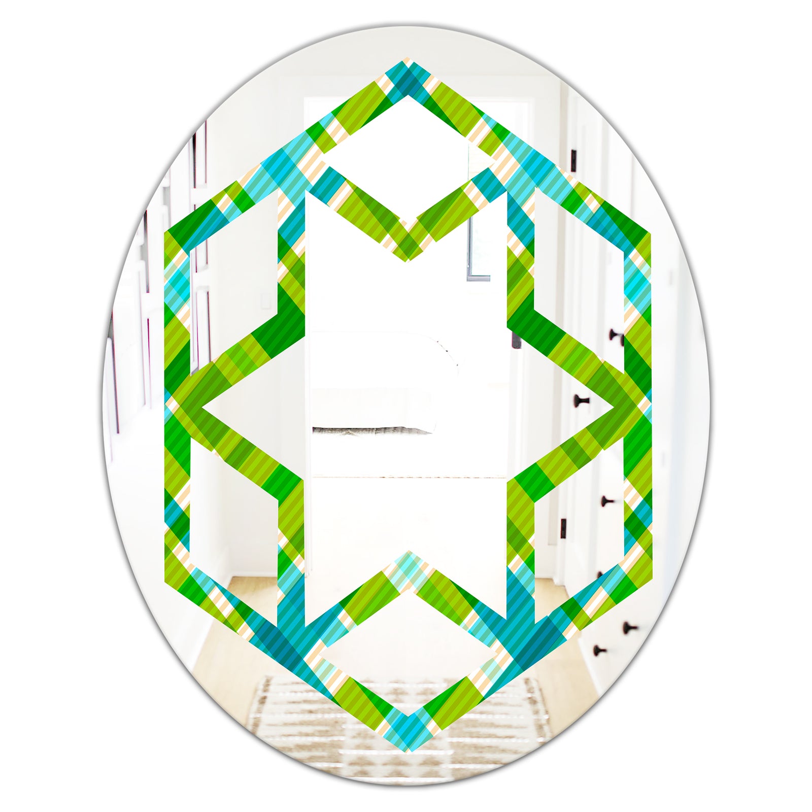 Tartan Geometrical Texture II - Modern Round or Oval Wall Mirror - Hexagon Star