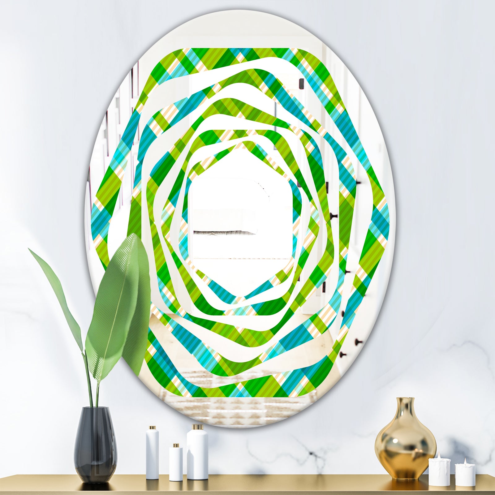 Tartan Geometrical Texture II - Modern Round or Oval Wall Mirror - Whirl