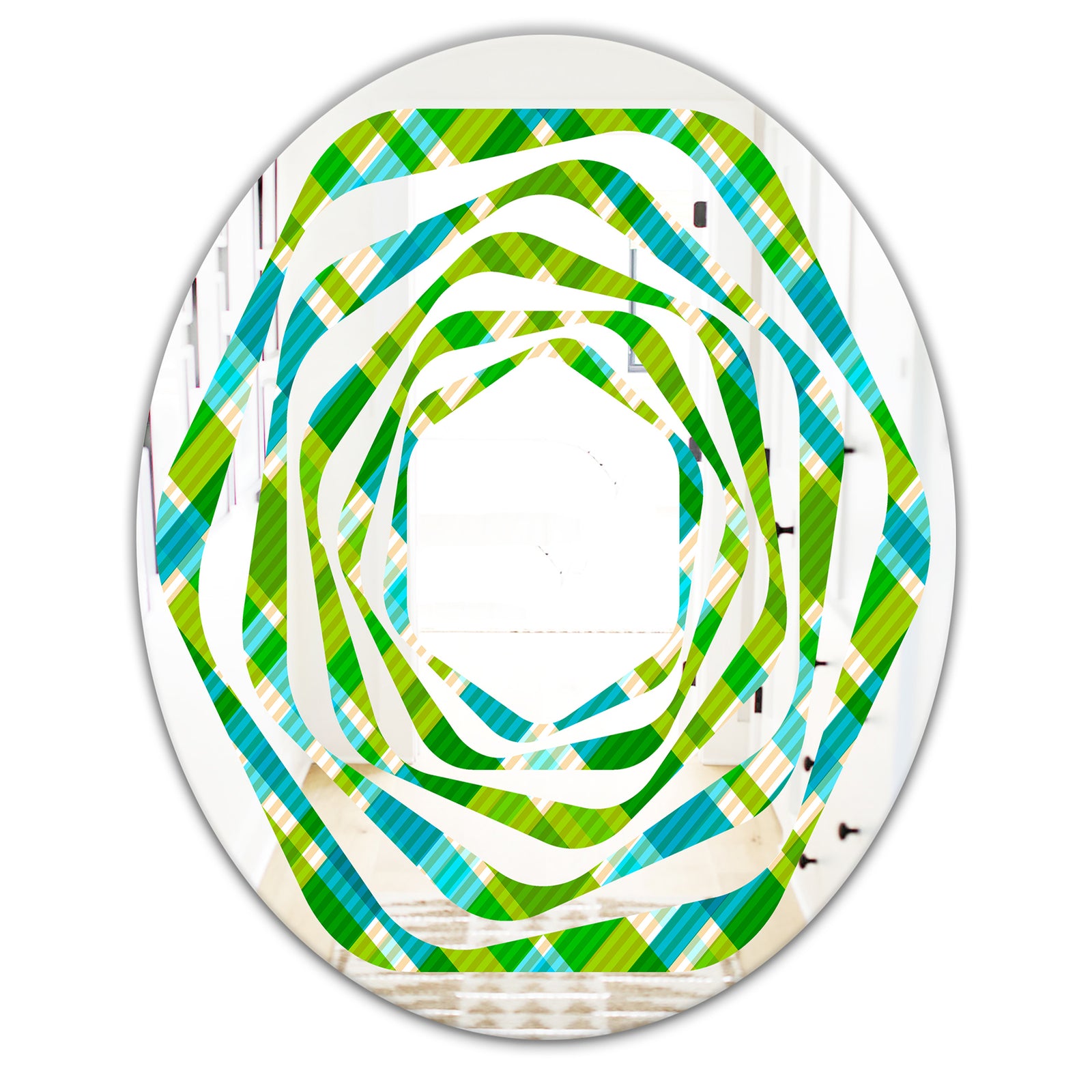 Tartan Geometrical Texture II - Modern Round or Oval Wall Mirror - Whirl