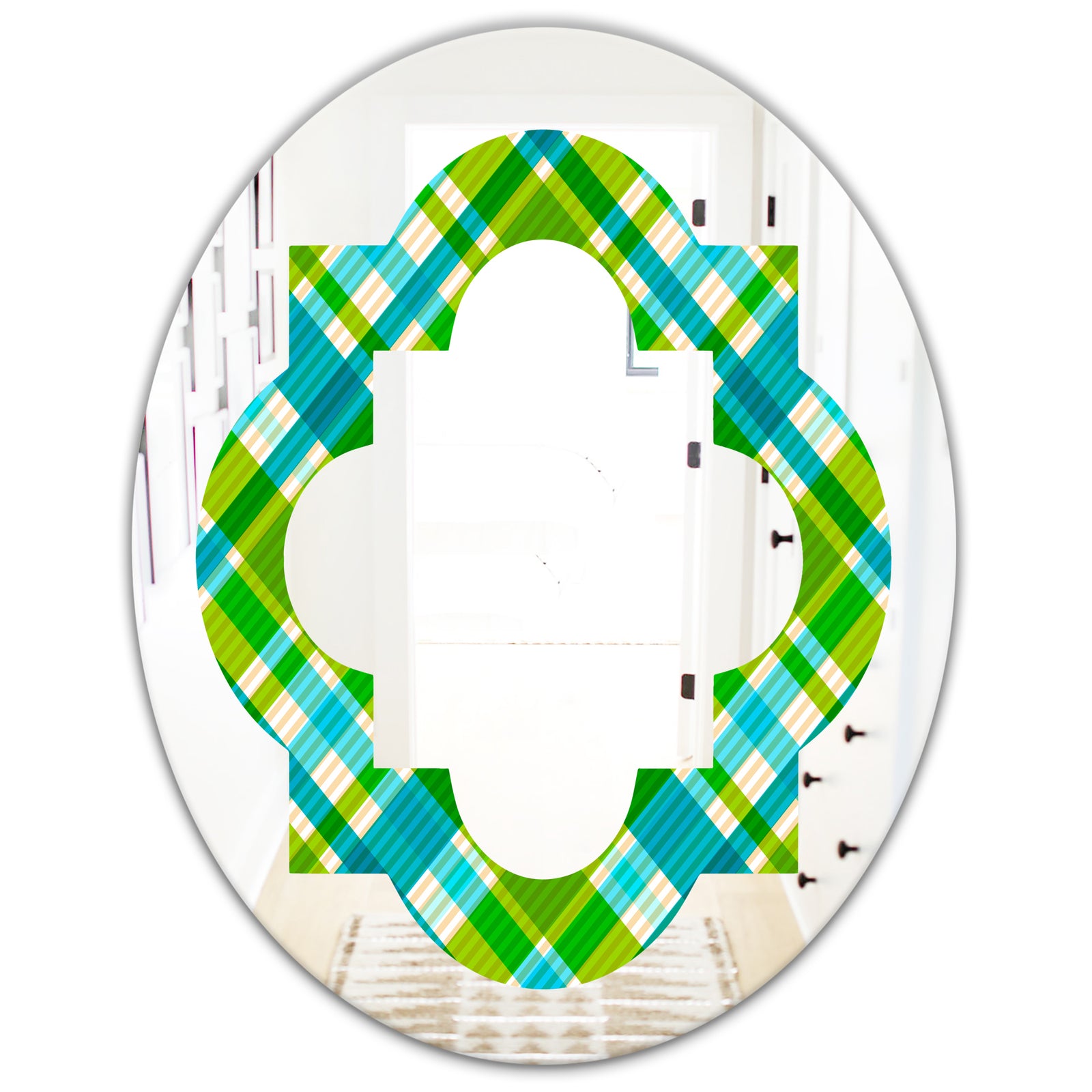 Tartan Geometrical Texture II - Modern Round or Oval Wall Mirror - Quatrefoil