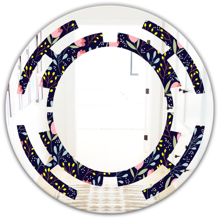 Handdrawn Pink Flowers - Modern Round or Oval Wall Mirror - Space