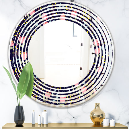 Handdrawn Pink Flowers - Modern Round or Oval Wall Mirror - Wave