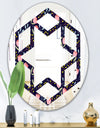 Handdrawn Pink Flowers - Modern Round or Oval Wall Mirror - Hexagon Star