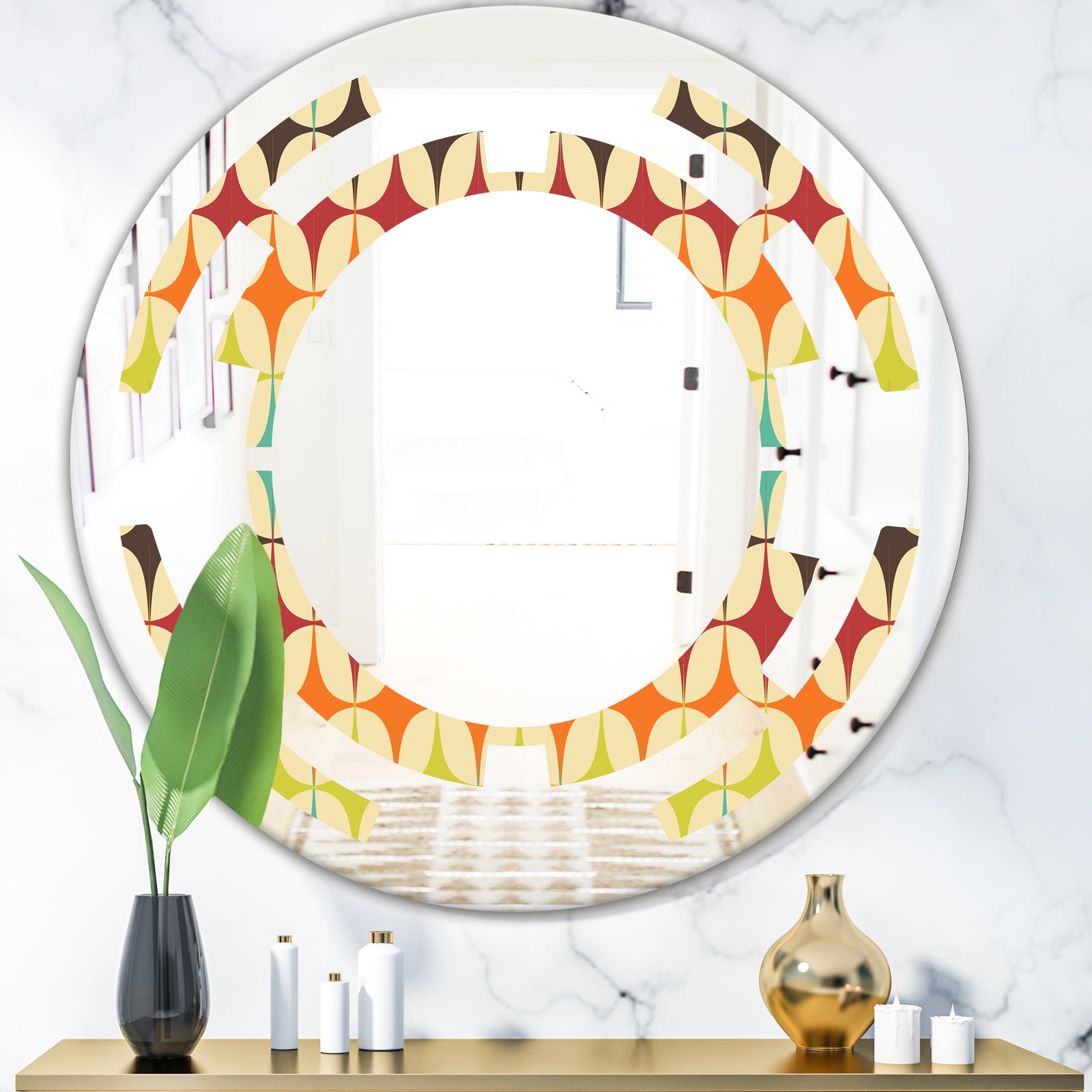 Abstract Retro Geometric Pattern V - Modern Round or Oval Wall Mirror - Space