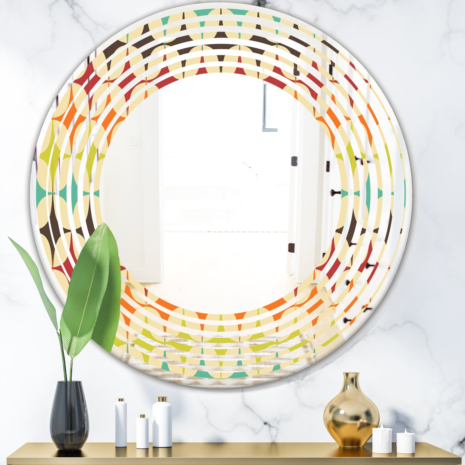 Abstract Retro Geometric Pattern V - Modern Round or Oval Wall Mirror - Wave