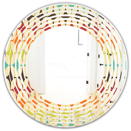 Abstract Retro Geometric Pattern V - Modern Round or Oval Wall Mirror - Wave