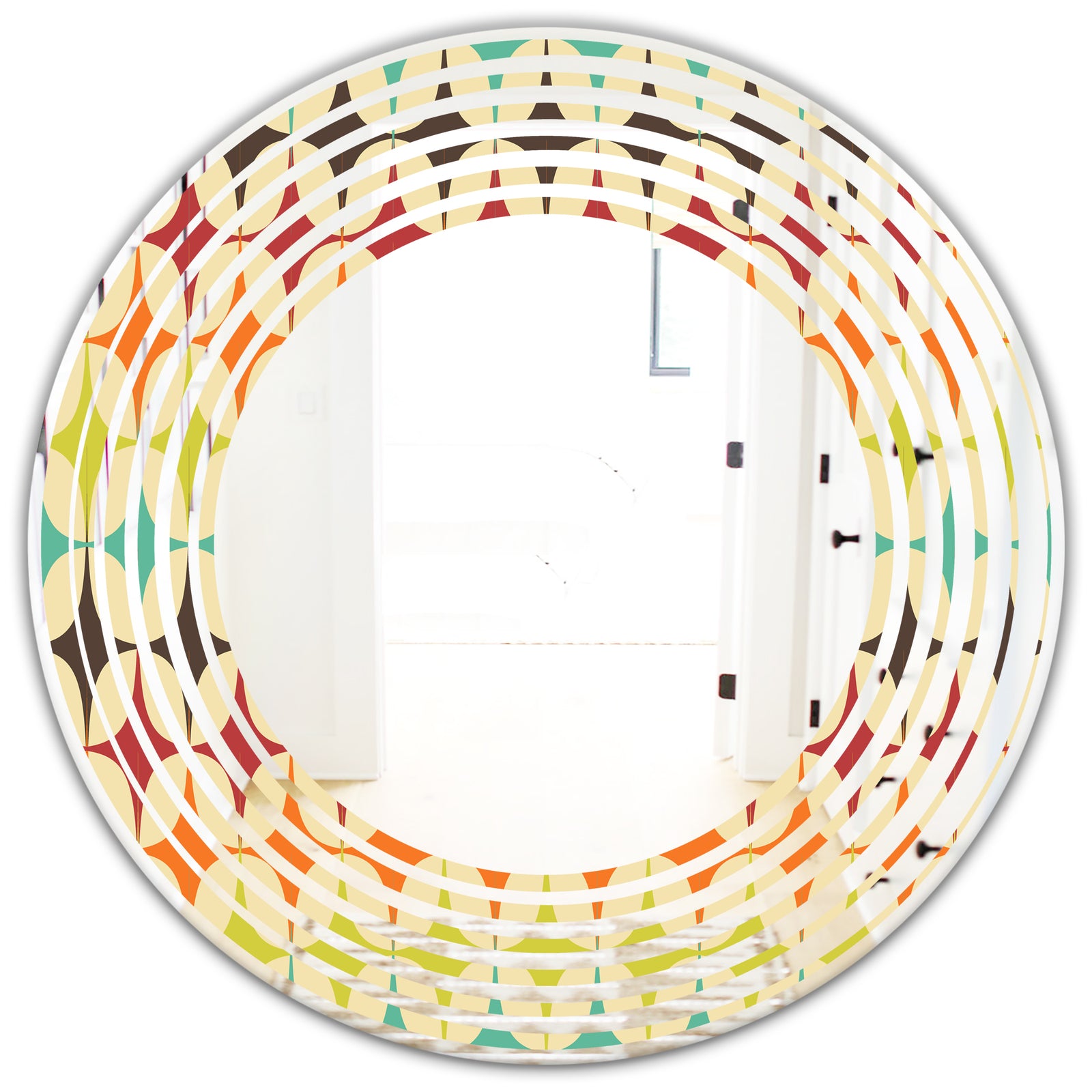 Abstract Retro Geometric Pattern V - Modern Round or Oval Wall Mirror - Wave