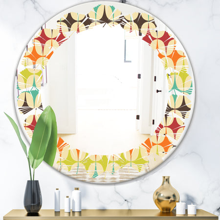 Abstract Retro Geometric Pattern V - Modern Round or Oval Wall Mirror - Leaves