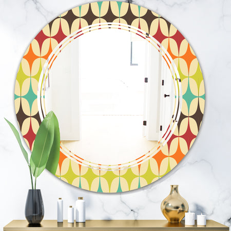 Abstract Retro Geometric Pattern V - Modern Round or Oval Wall Mirror - Triple C