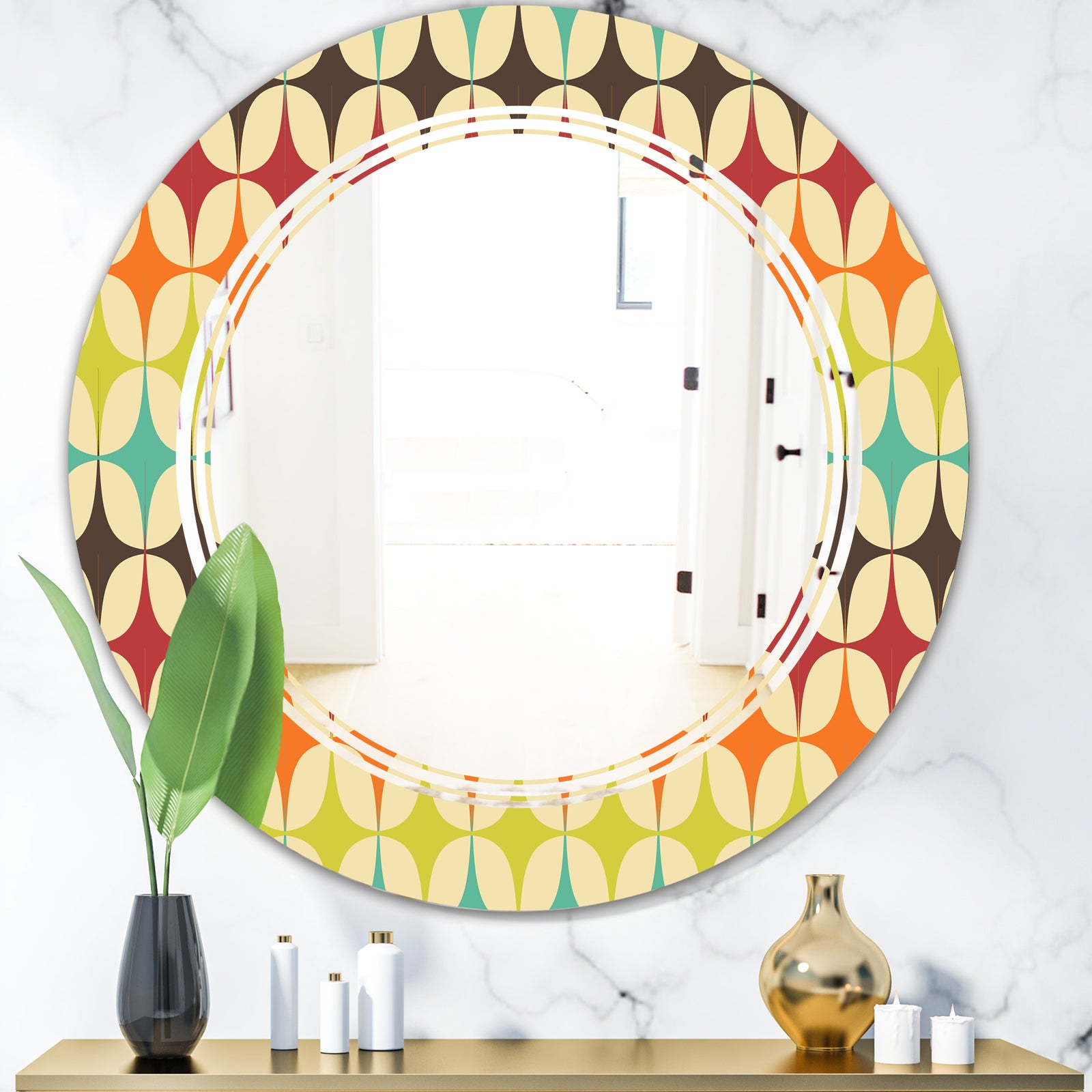 Abstract Retro Geometric Pattern V - Modern Round or Oval Wall Mirror - Triple C