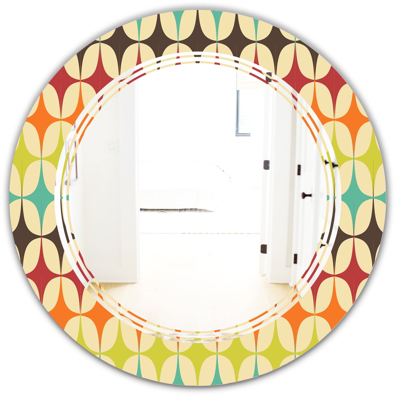 Abstract Retro Geometric Pattern V - Modern Round or Oval Wall Mirror - Triple C