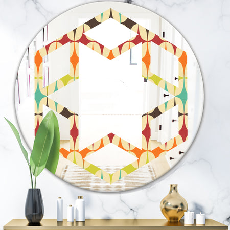 Abstract Retro Geometric Pattern V - Modern Round or Oval Wall Mirror - Hexagon Star