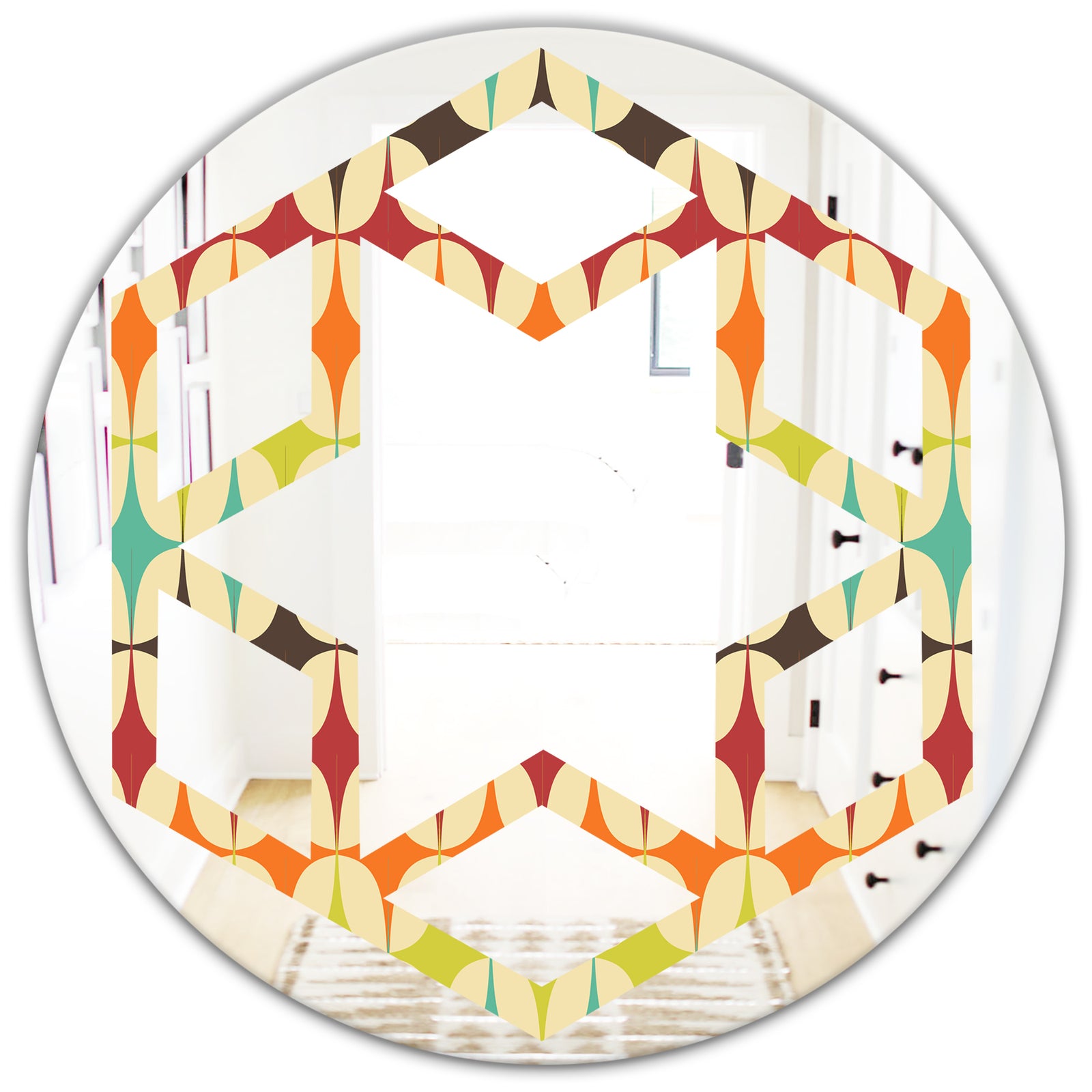 Abstract Retro Geometric Pattern V - Modern Round or Oval Wall Mirror - Hexagon Star