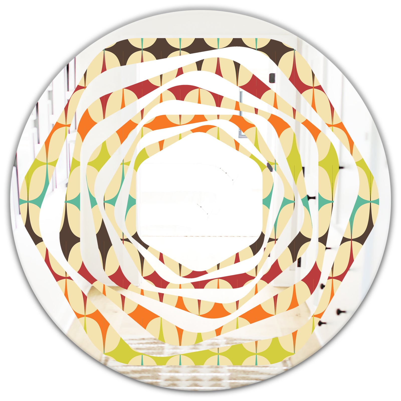 Abstract Retro Geometric Pattern V - Modern Round or Oval Wall Mirror - Whirl