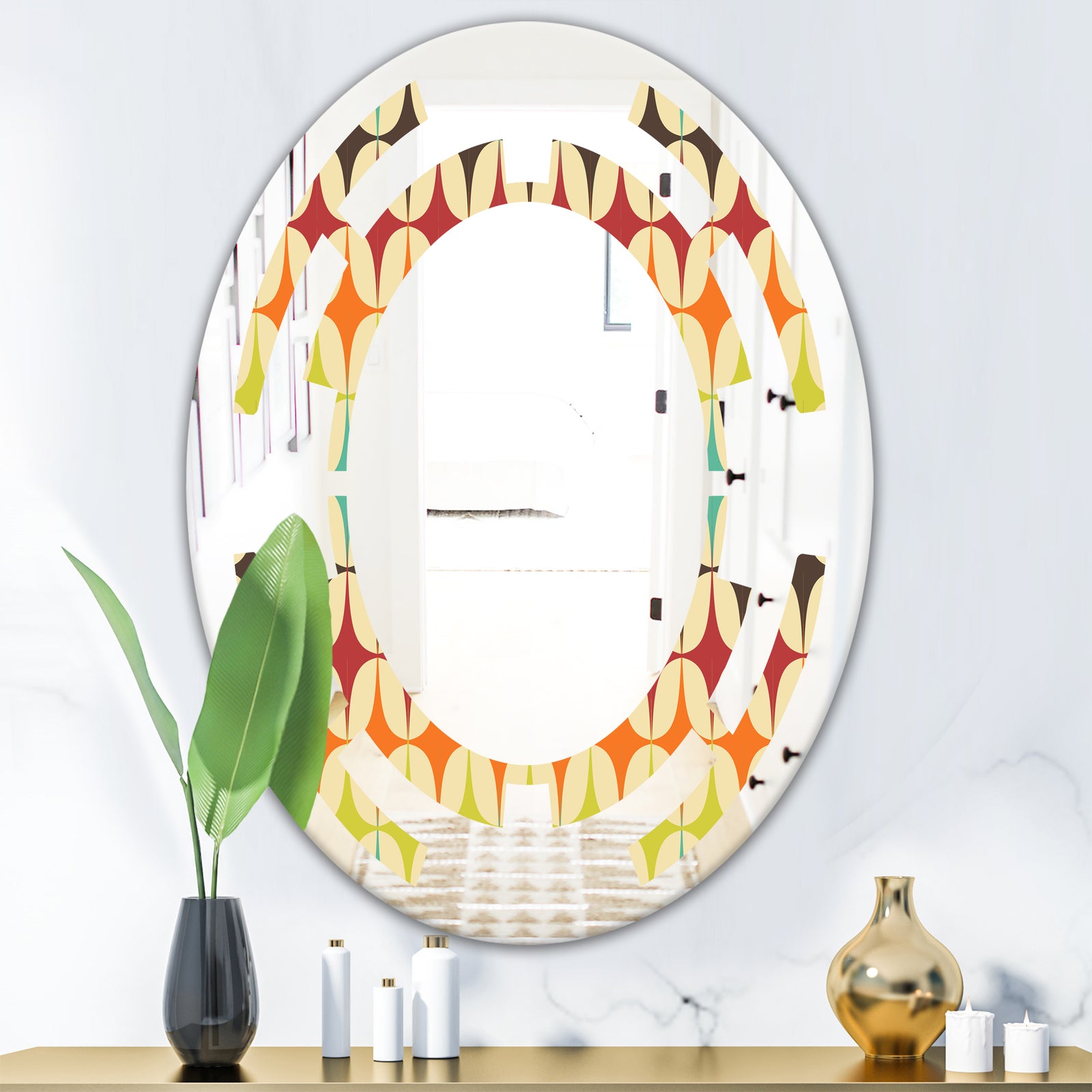 Abstract Retro Geometric Pattern V - Modern Round or Oval Wall Mirror - Space