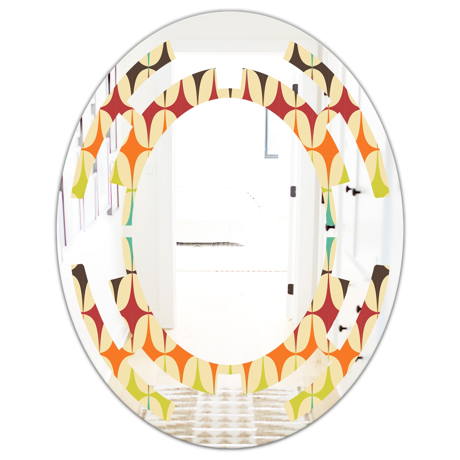 Abstract Retro Geometric Pattern V - Modern Round or Oval Wall Mirror - Space