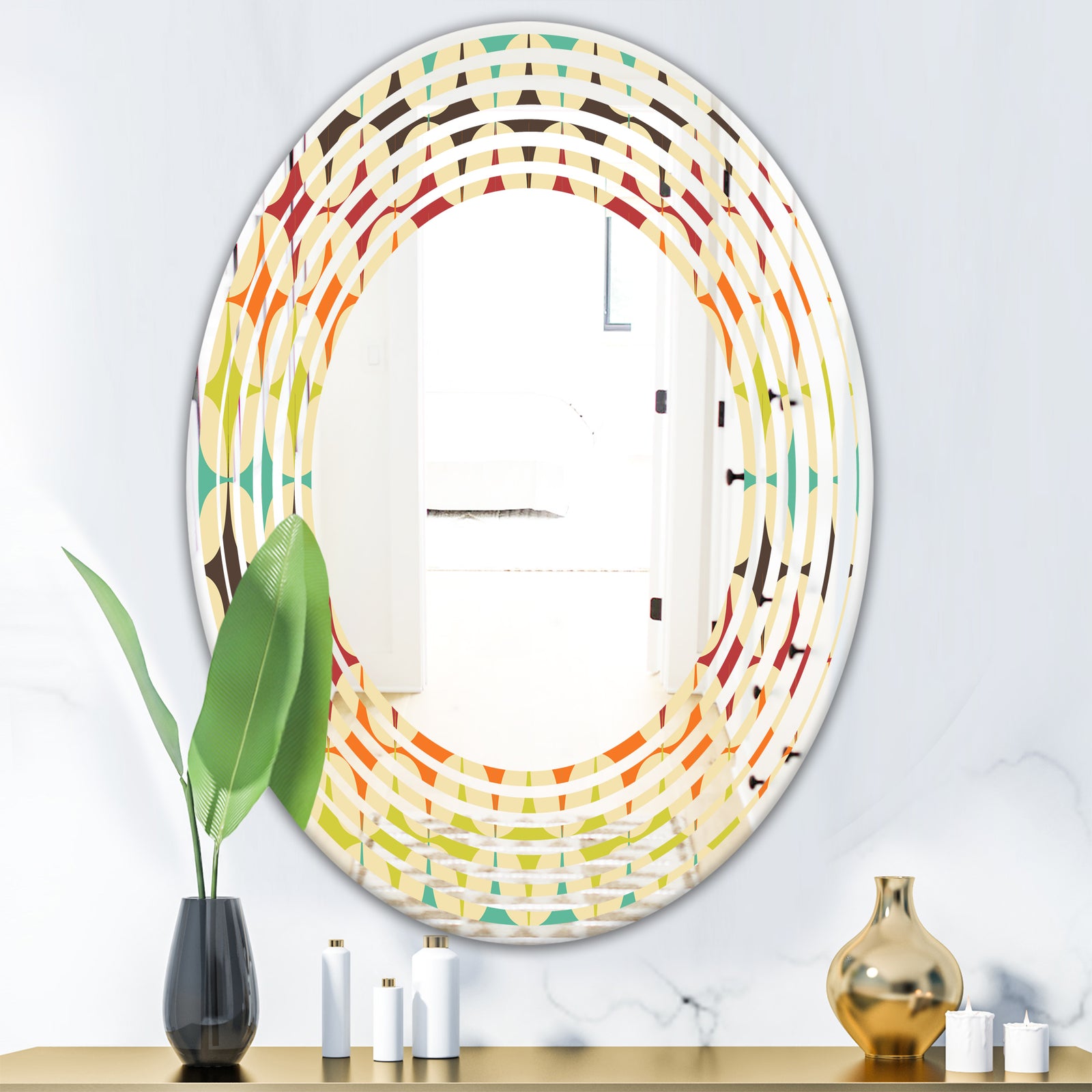 Abstract Retro Geometric Pattern V - Modern Round or Oval Wall Mirror - Wave