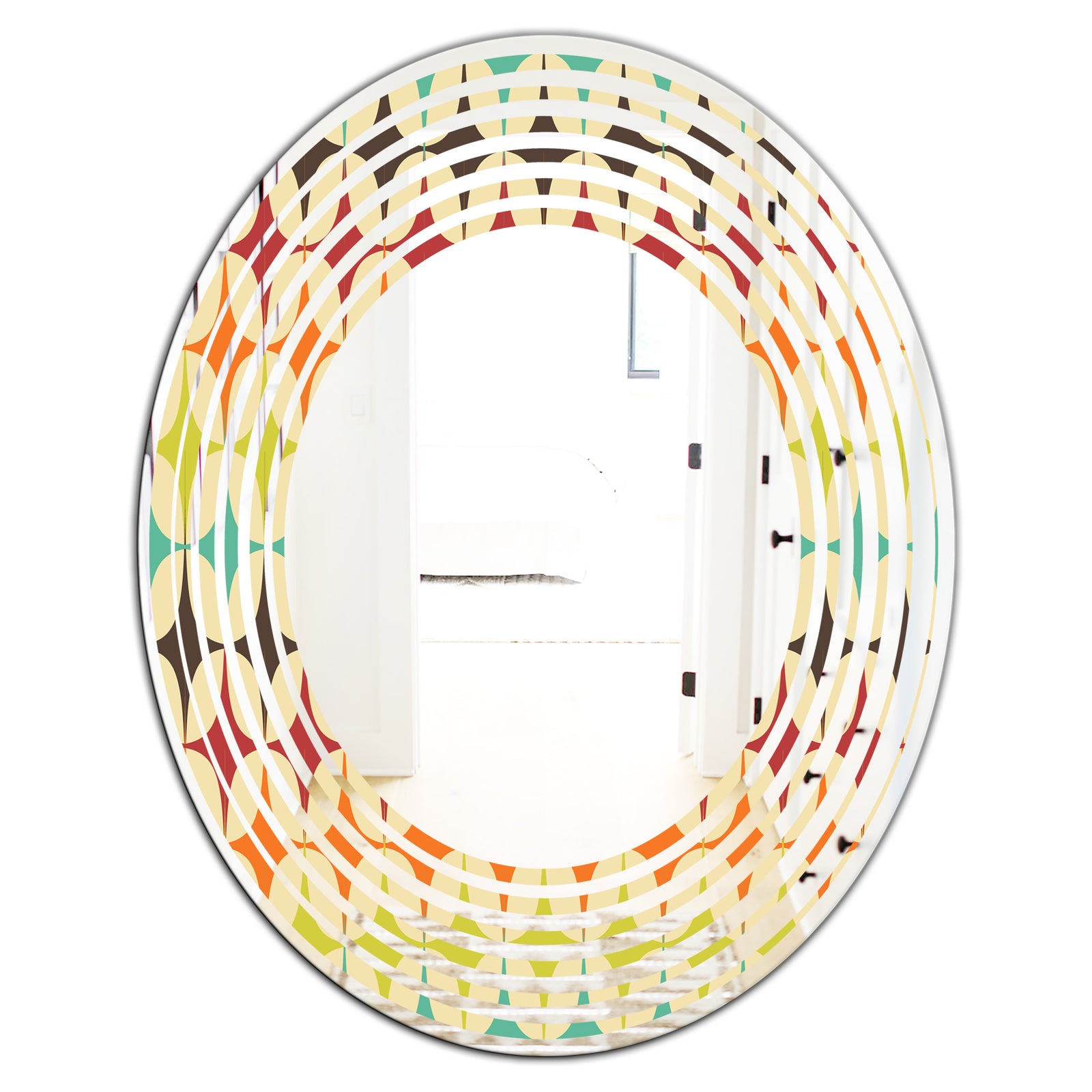 Abstract Retro Geometric Pattern V - Modern Round or Oval Wall Mirror - Wave