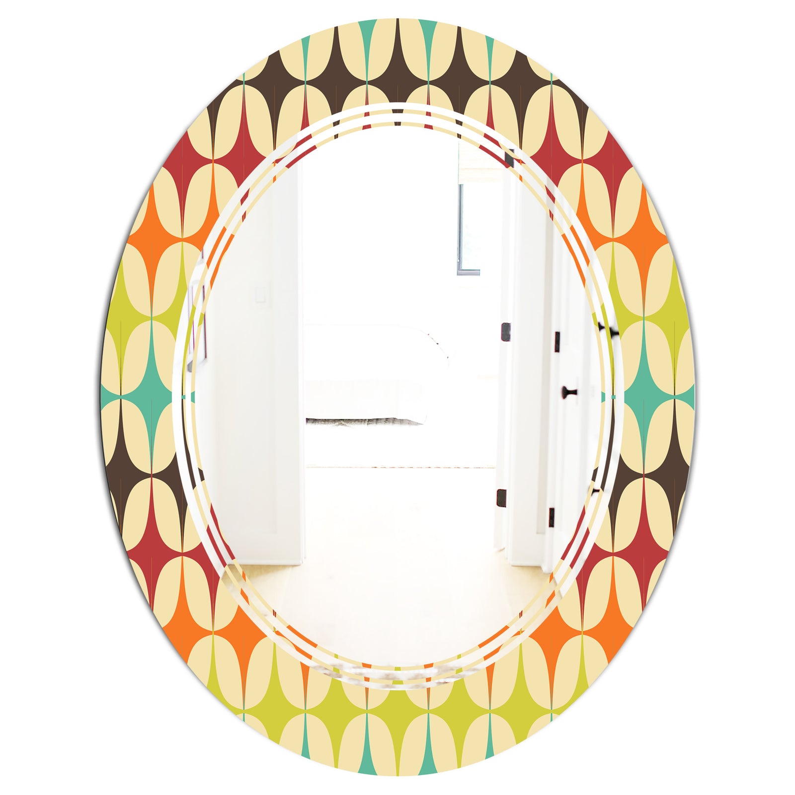 Abstract Retro Geometric Pattern V - Modern Round or Oval Wall Mirror - Triple C