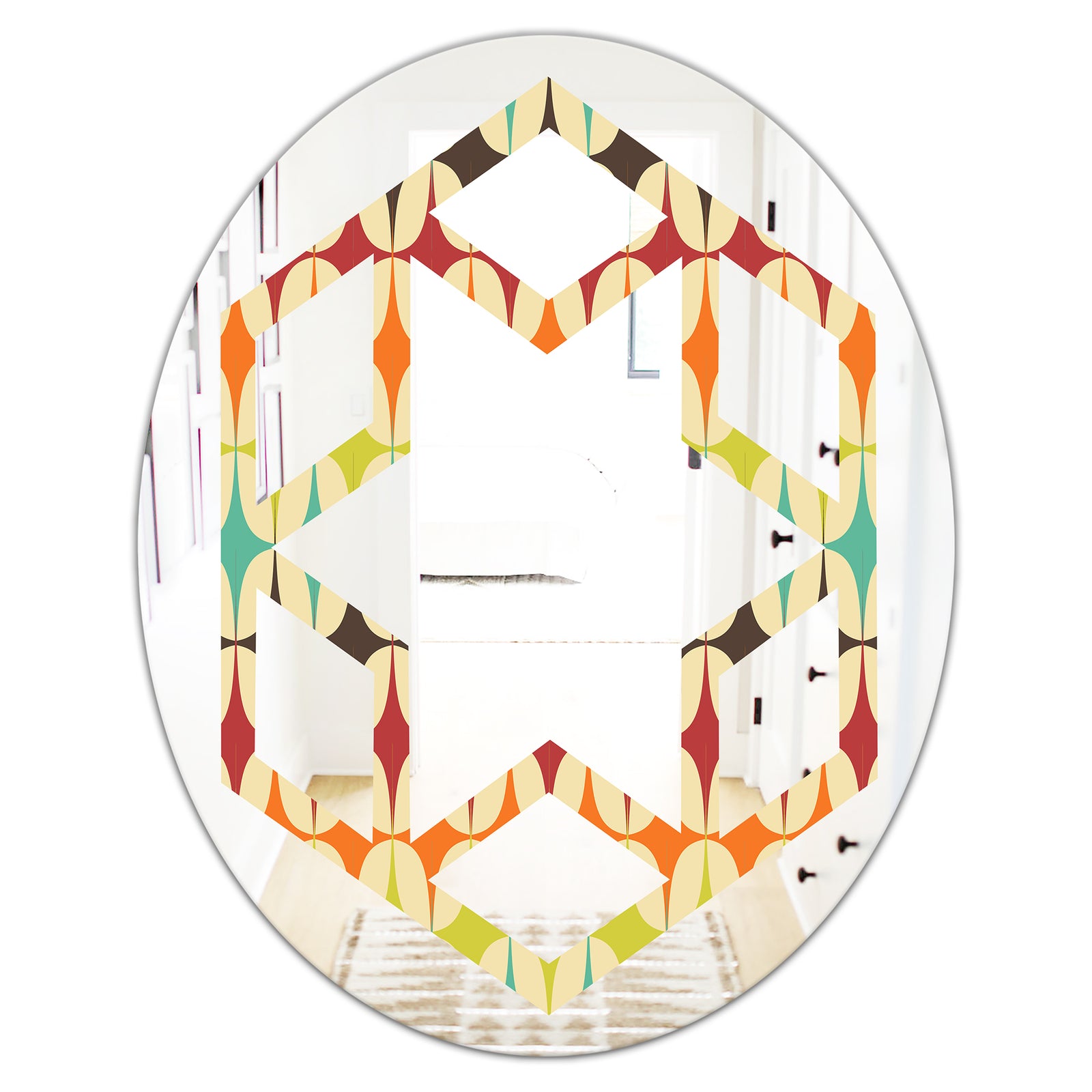 Abstract Retro Geometric Pattern V - Modern Round or Oval Wall Mirror - Hexagon Star