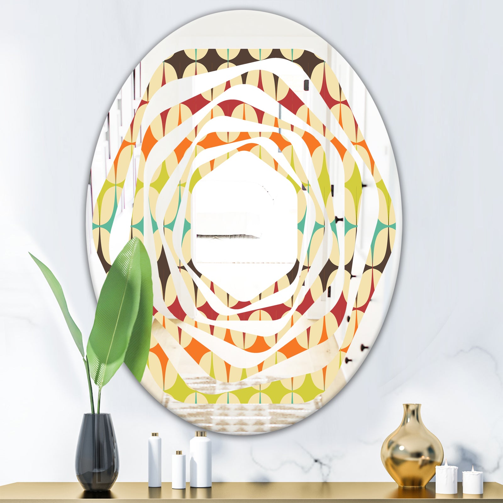 Abstract Retro Geometric Pattern V - Modern Round or Oval Wall Mirror - Whirl