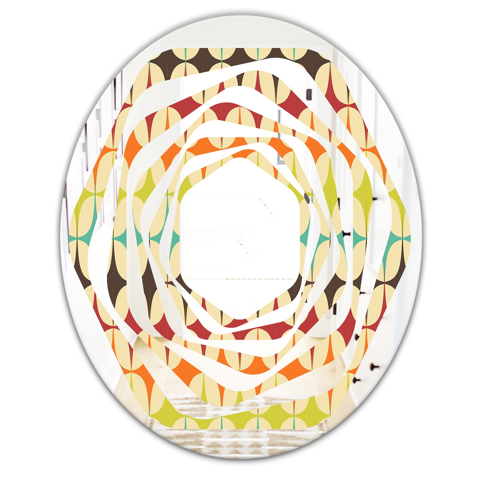 Abstract Retro Geometric Pattern V - Modern Round or Oval Wall Mirror - Whirl