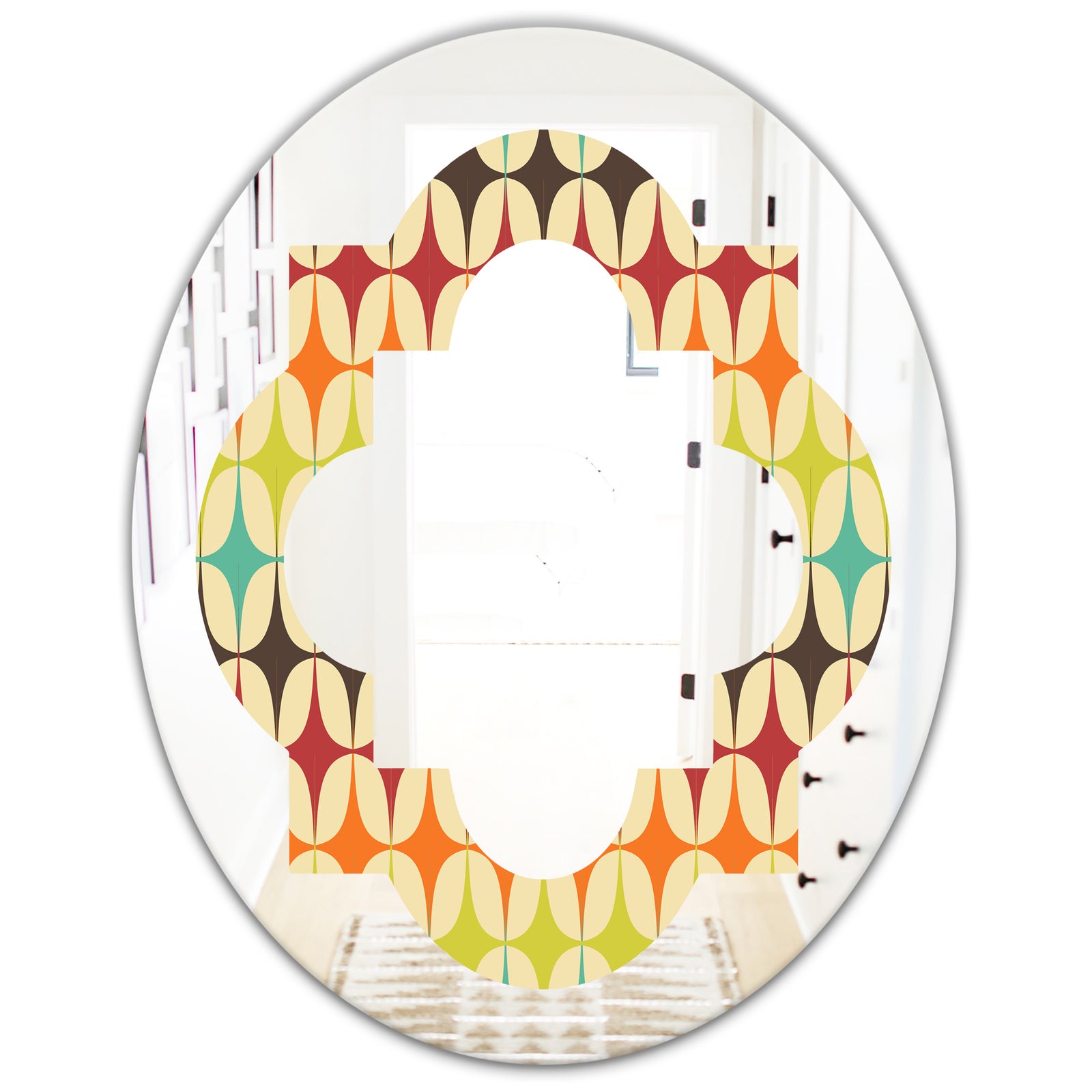 Abstract Retro Geometric Pattern V - Modern Round or Oval Wall Mirror - Quatrefoil