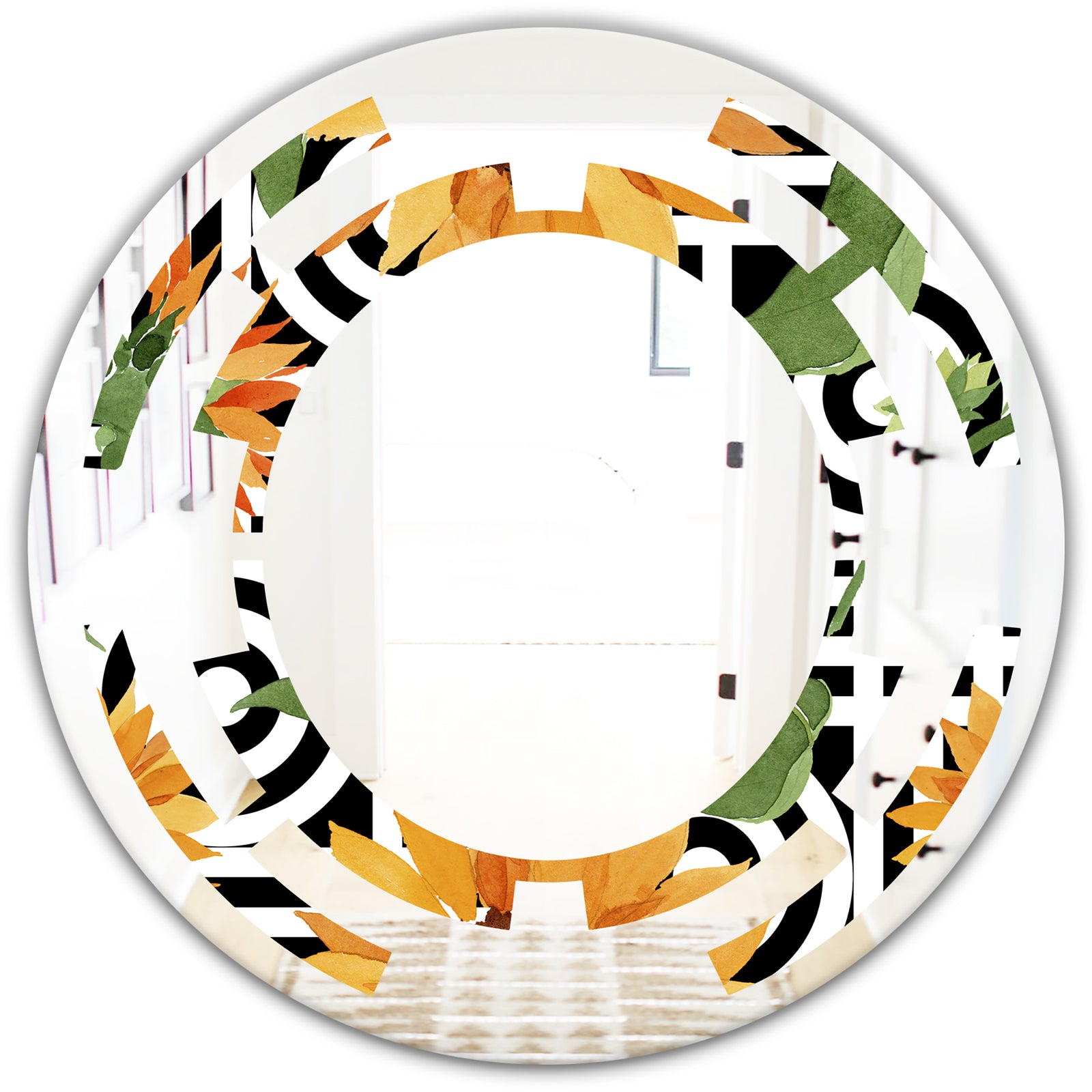 Retro Floral Botanical II - Modern Round or Oval Wall Mirror - Space