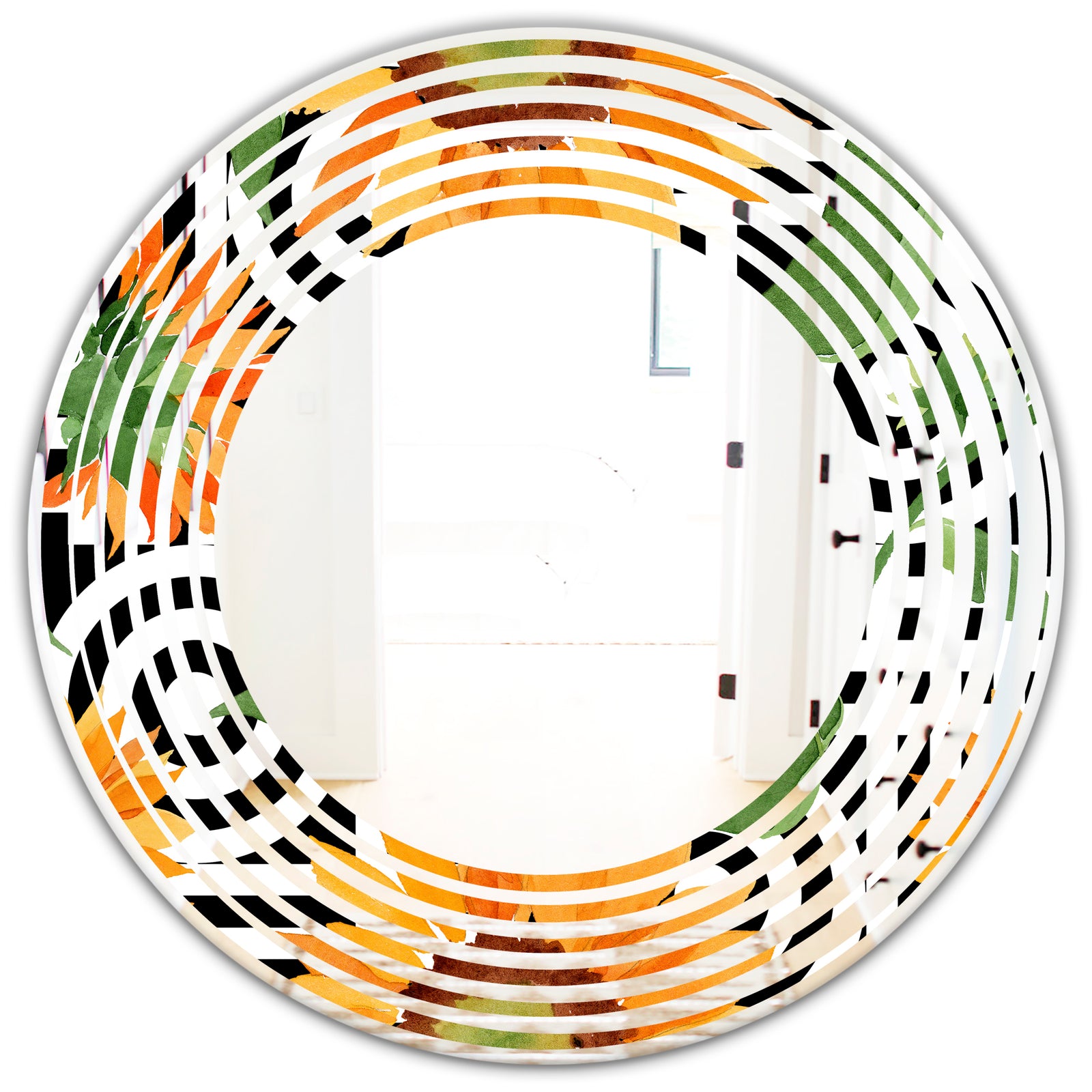 Retro Floral Botanical II - Modern Round or Oval Wall Mirror - Wave