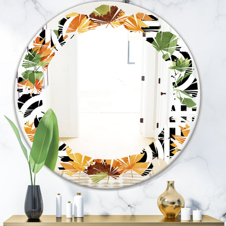 Retro Floral Botanical II - Modern Round or Oval Wall Mirror - Leaves