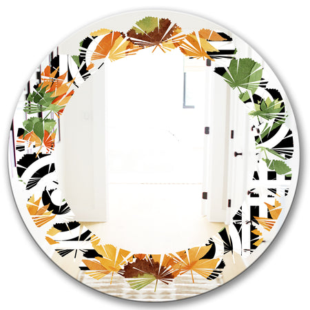 Retro Floral Botanical II - Modern Round or Oval Wall Mirror - Leaves
