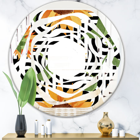 Retro Floral Botanical II - Modern Round or Oval Wall Mirror - Whirl