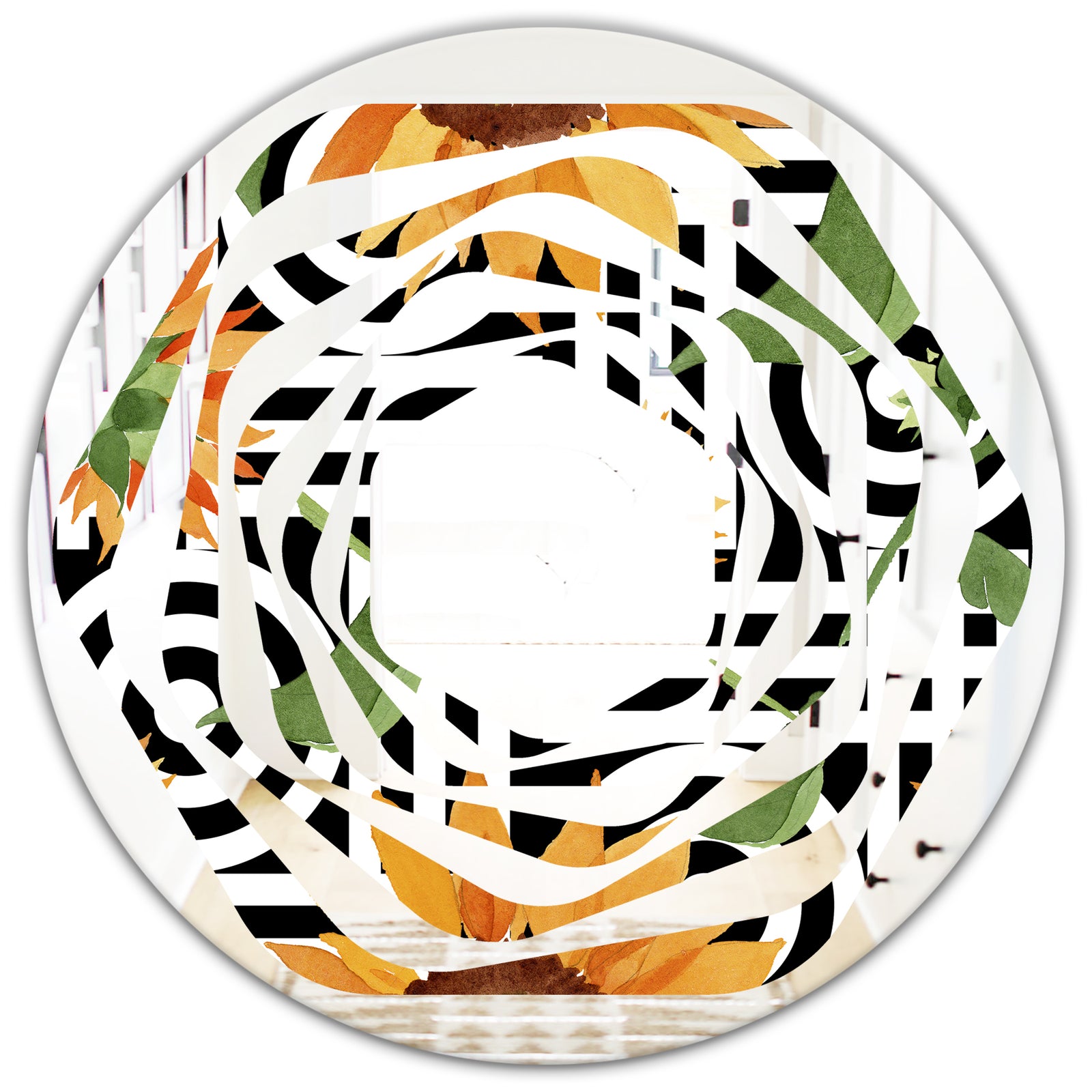 Retro Floral Botanical II - Modern Round or Oval Wall Mirror - Whirl