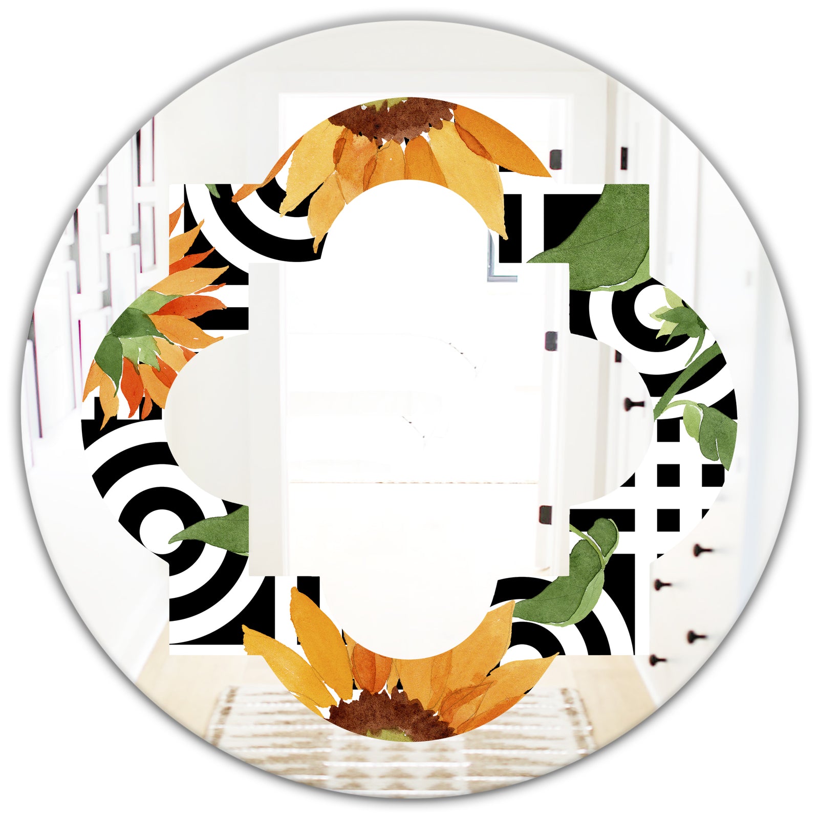 Retro Floral Botanical II - Modern Round or Oval Wall Mirror - Quatrefoil