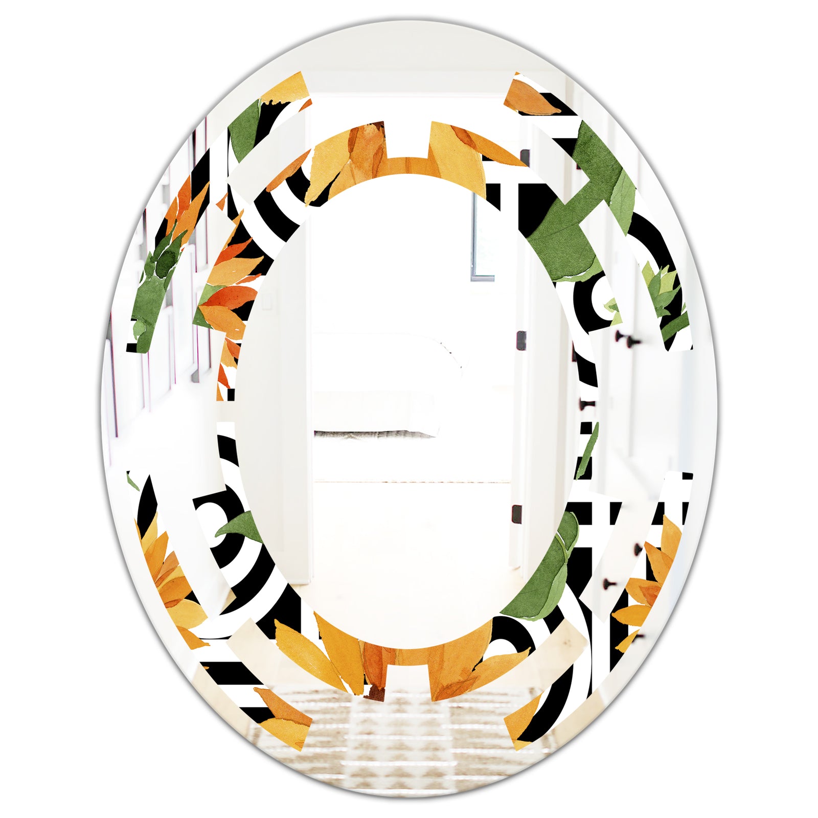 Retro Floral Botanical II - Modern Round or Oval Wall Mirror - Space
