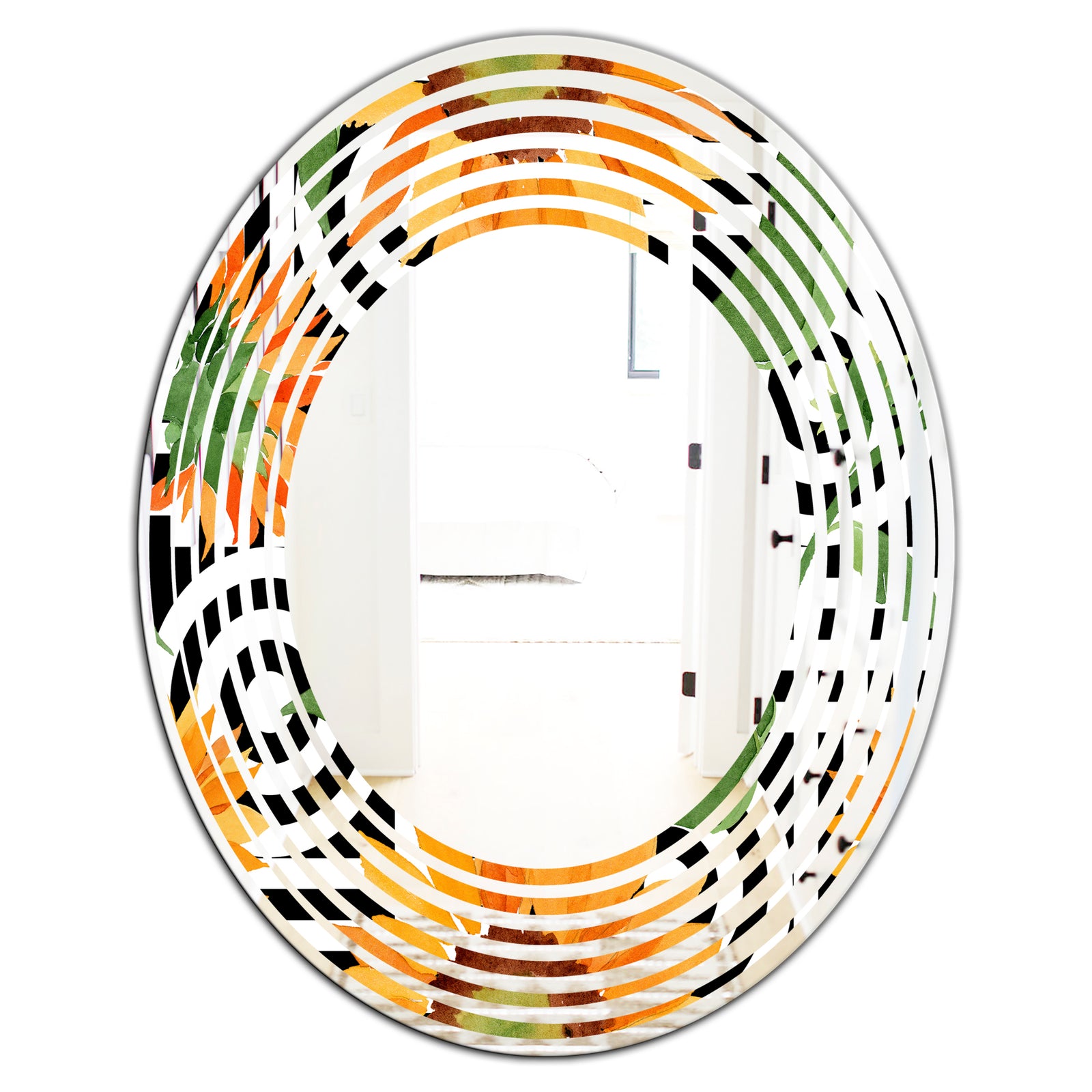 Retro Floral Botanical II - Modern Round or Oval Wall Mirror - Wave