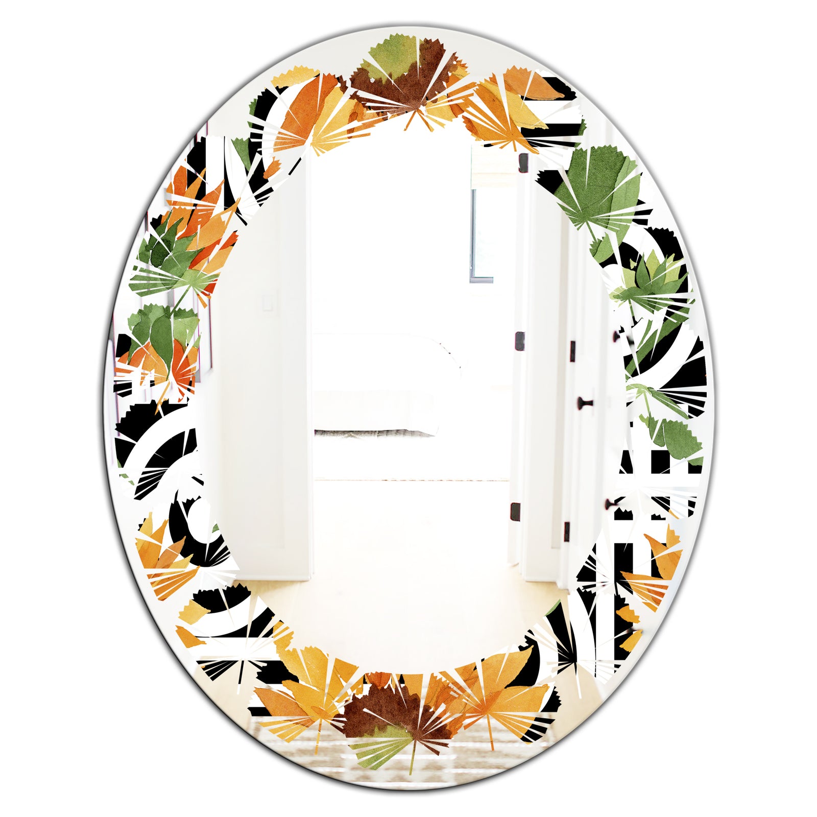 Retro Floral Botanical II - Modern Round or Oval Wall Mirror - Leaves