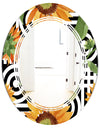 Retro Floral Botanical II - Modern Round or Oval Wall Mirror - Triple C