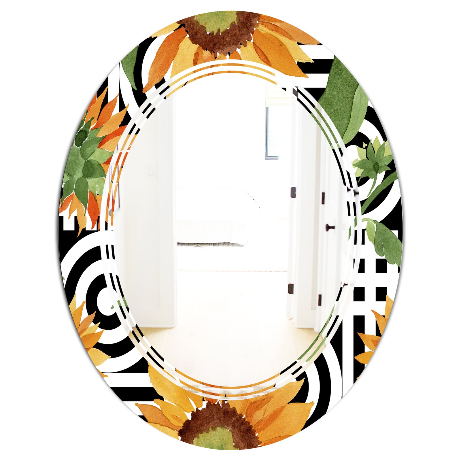 Retro Floral Botanical II - Modern Round or Oval Wall Mirror - Triple C