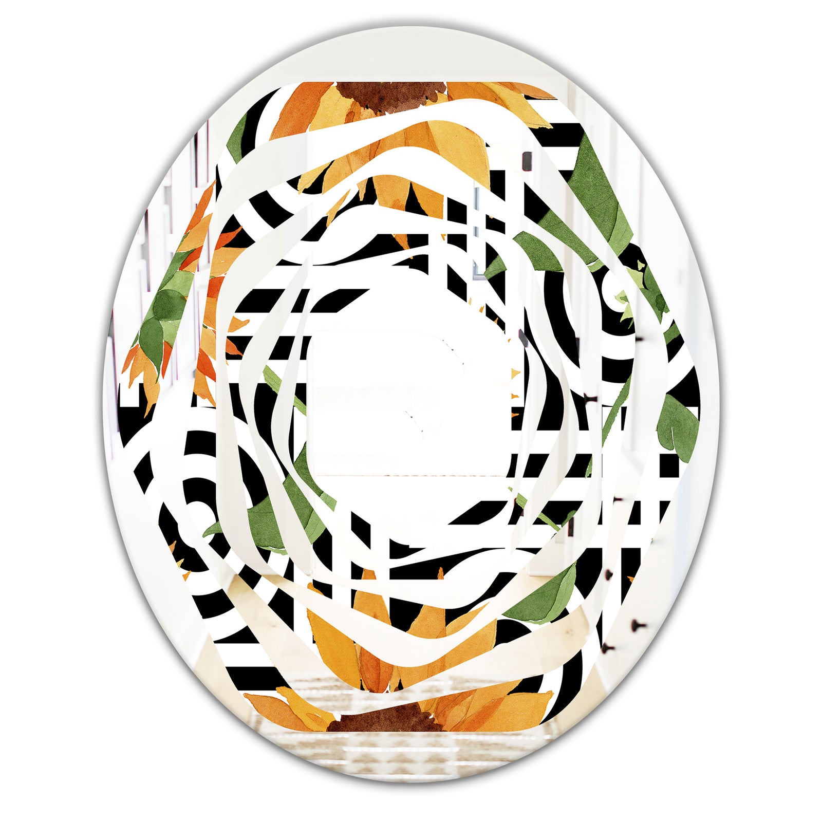 Retro Floral Botanical II - Modern Round or Oval Wall Mirror - Whirl