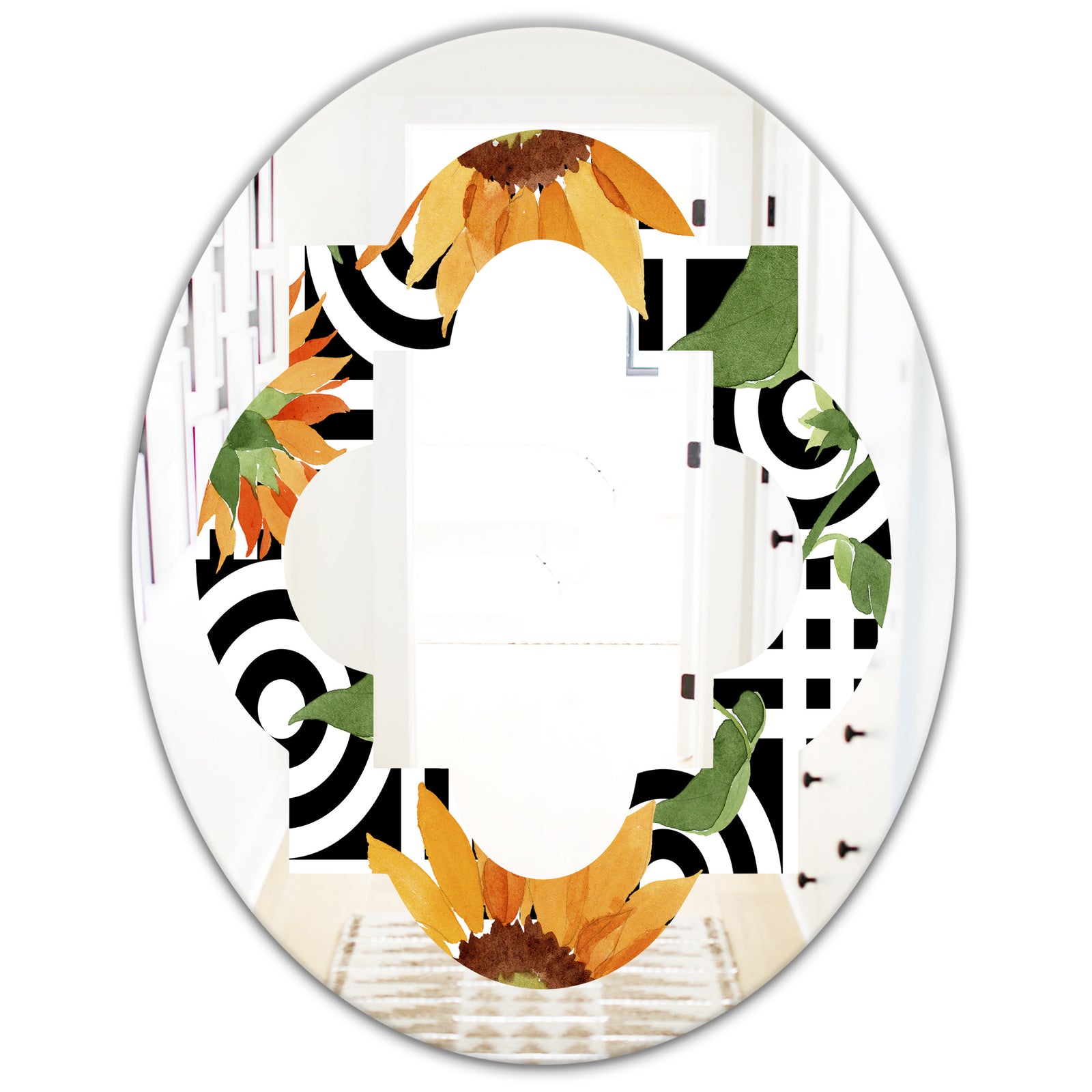 Retro Floral Botanical II - Modern Round or Oval Wall Mirror - Quatrefoil