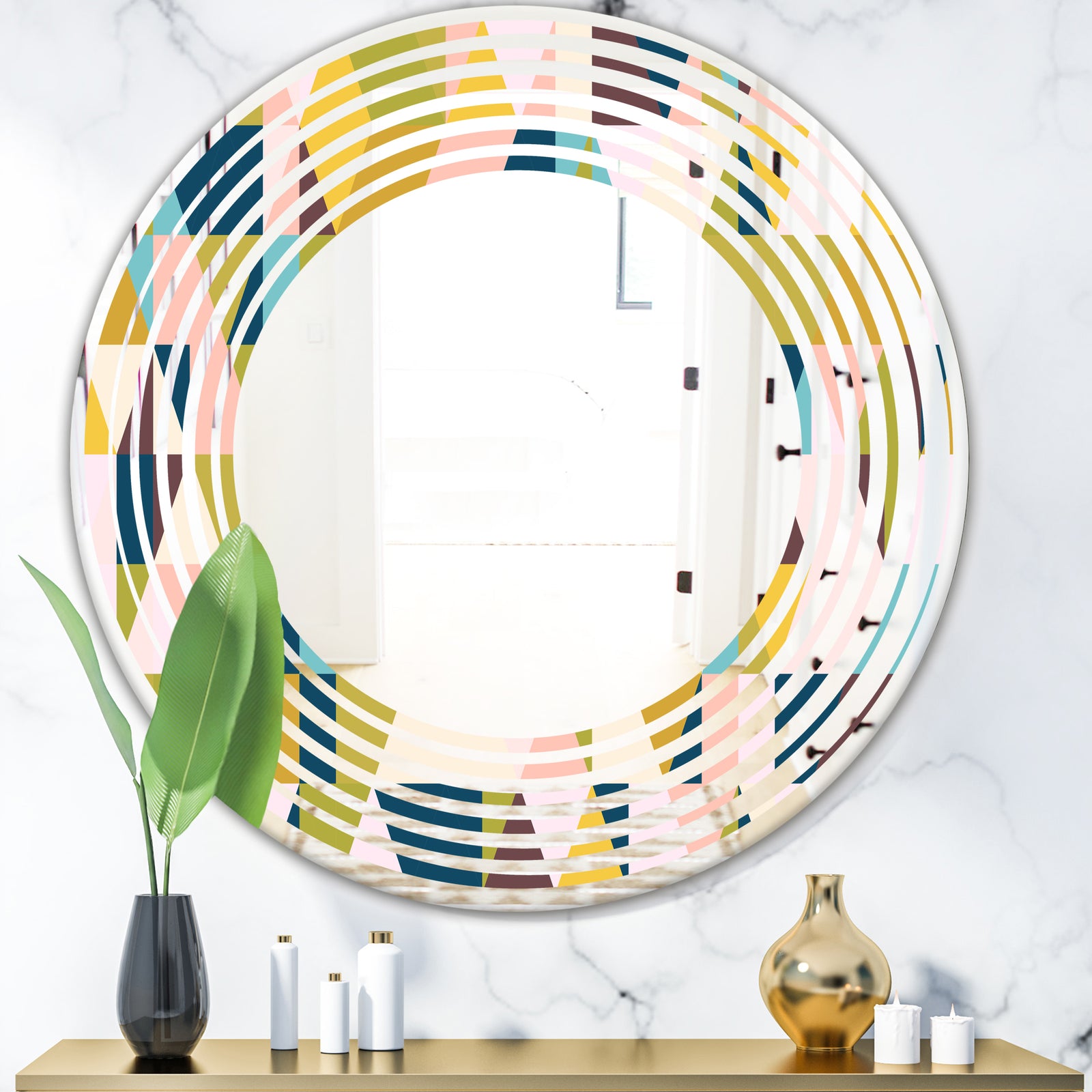 Triangular Retro Design I - Modern Round or Oval Wall Mirror - Wave