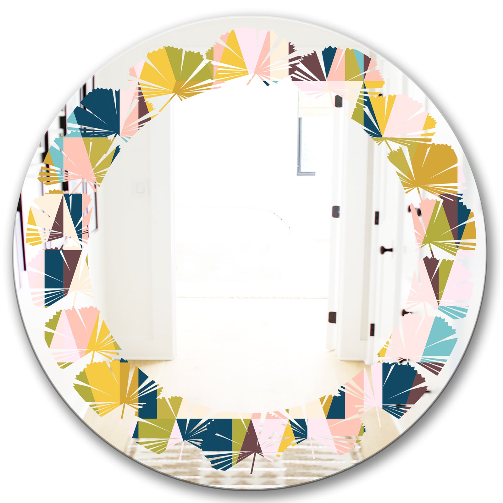 Triangular Retro Design I - Modern Round or Oval Wall Mirror - Leaves