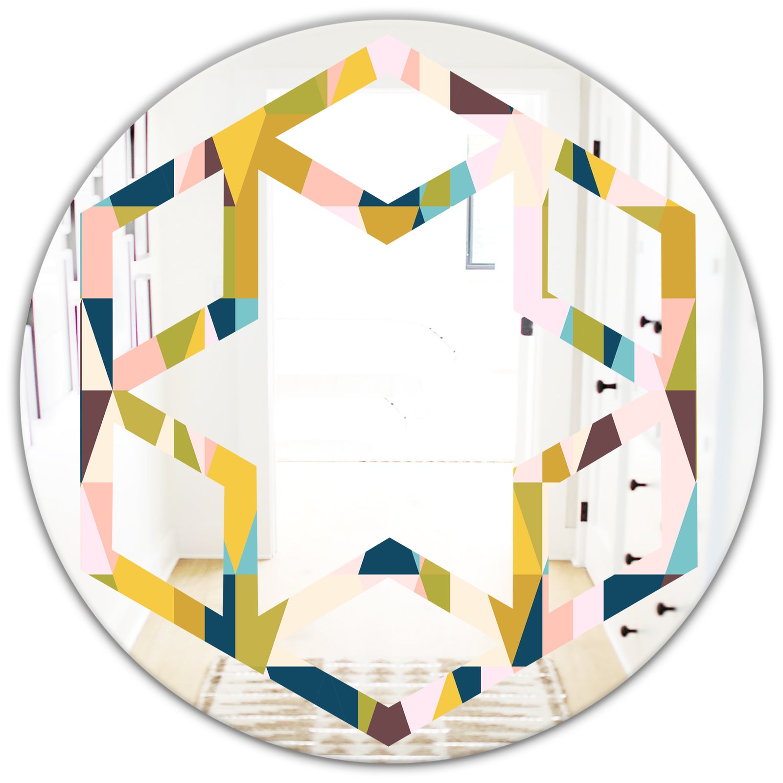 Triangular Retro Design I - Modern Round or Oval Wall Mirror - Hexagon Star