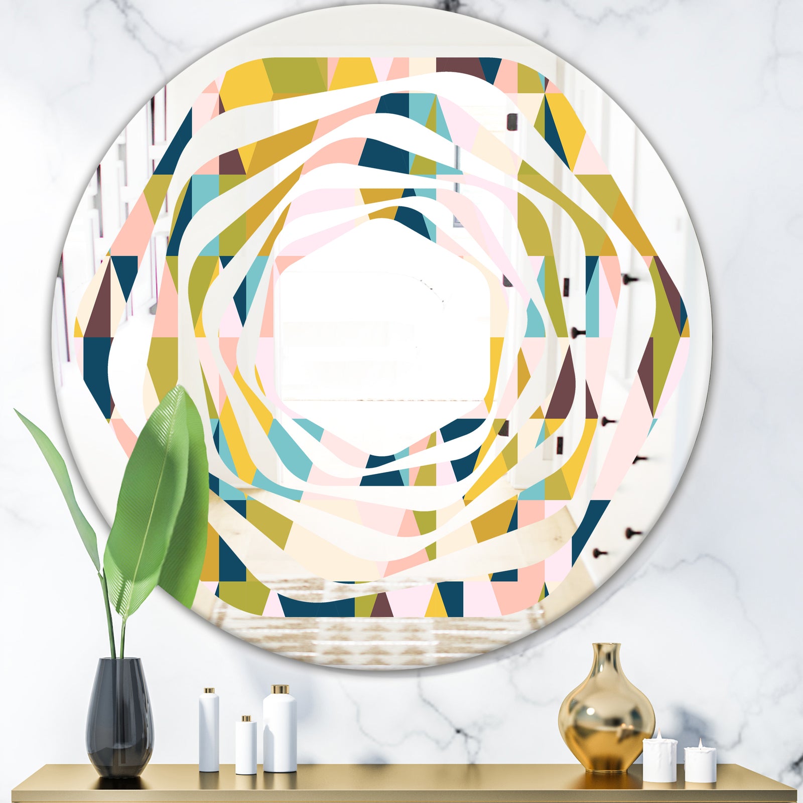 Triangular Retro Design I - Modern Round or Oval Wall Mirror - Whirl