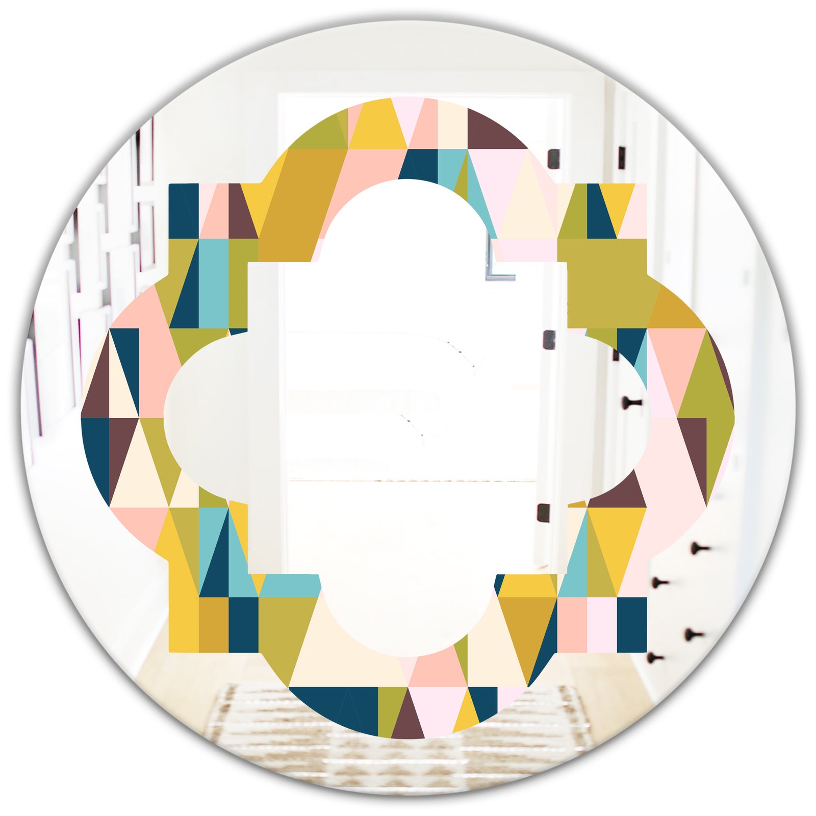 Triangular Retro Design I - Modern Round or Oval Wall Mirror - Quatrefoil