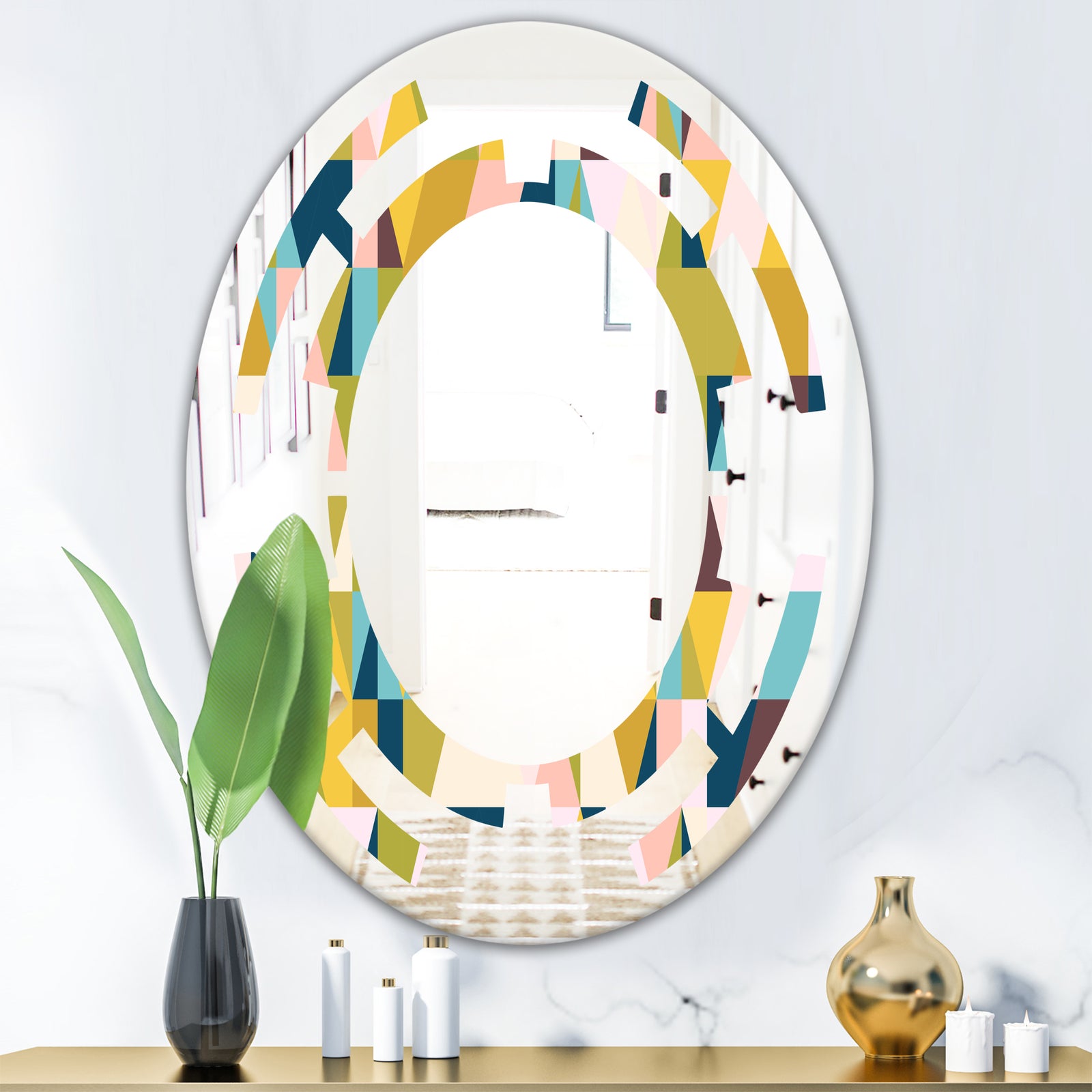 Triangular Retro Design I - Modern Round or Oval Wall Mirror - Space