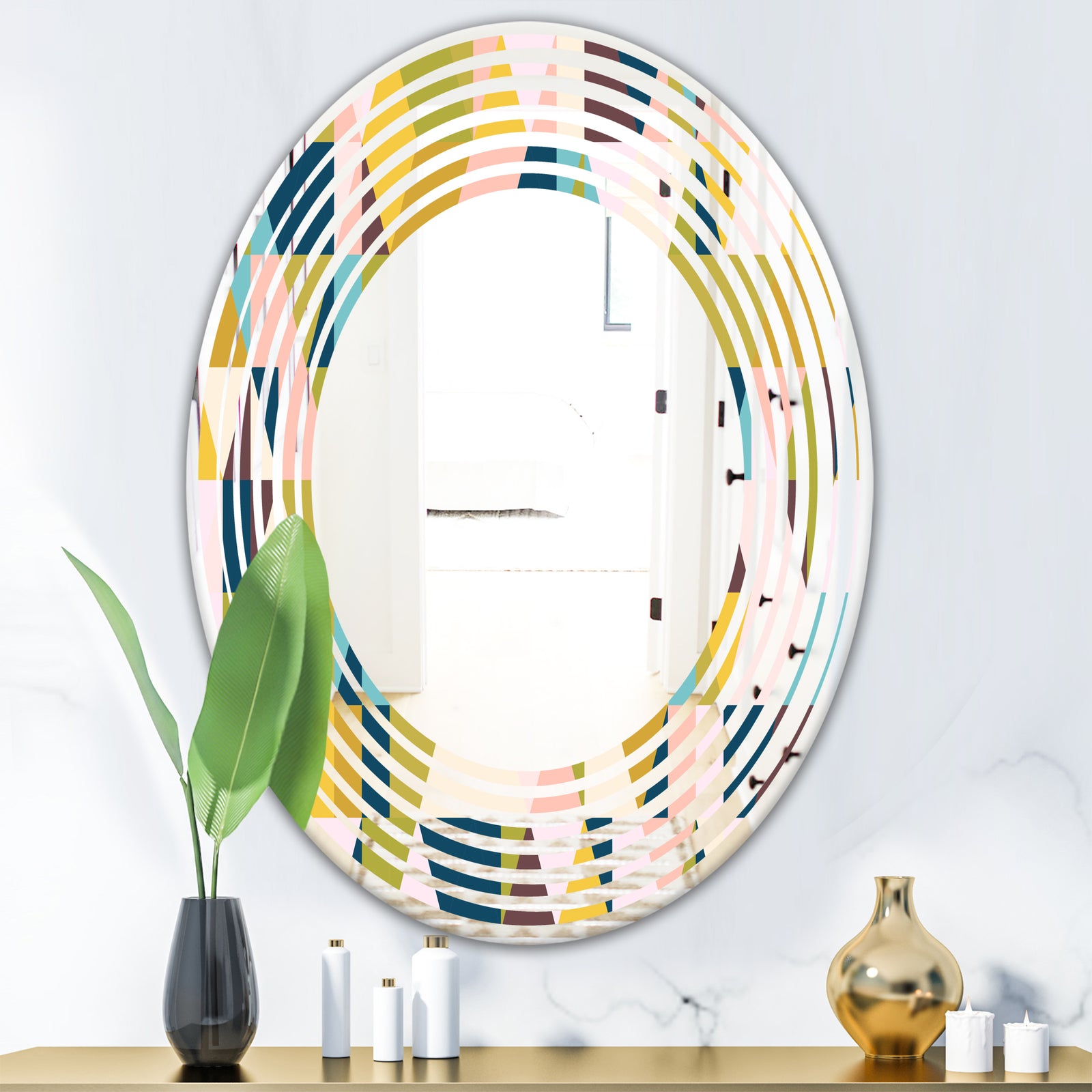 Triangular Retro Design I - Modern Round or Oval Wall Mirror - Wave