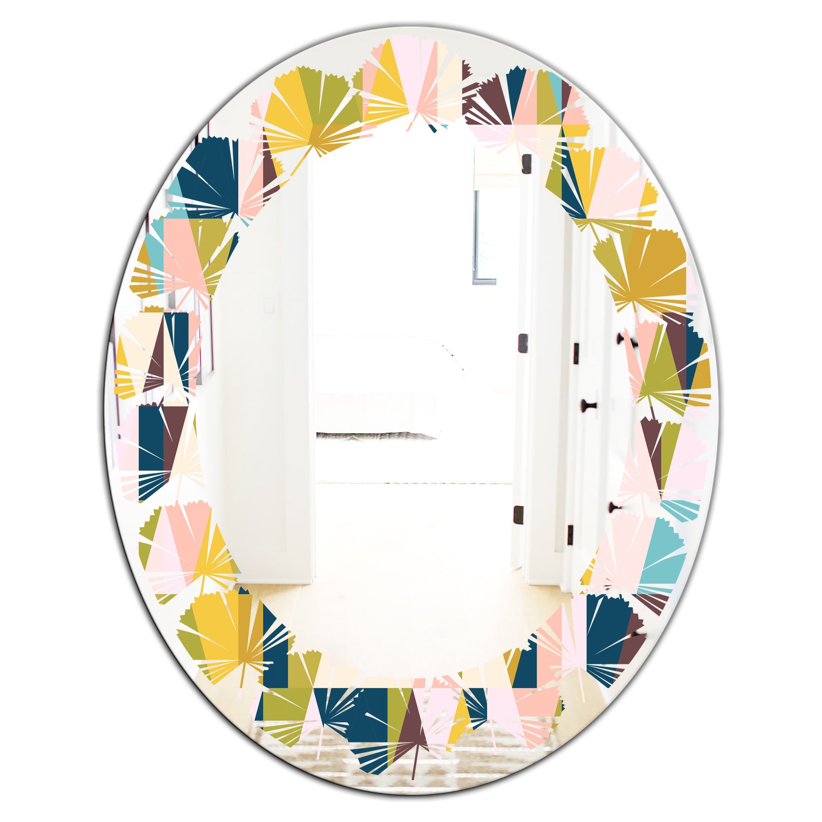 Triangular Retro Design I - Modern Round or Oval Wall Mirror - Leaves